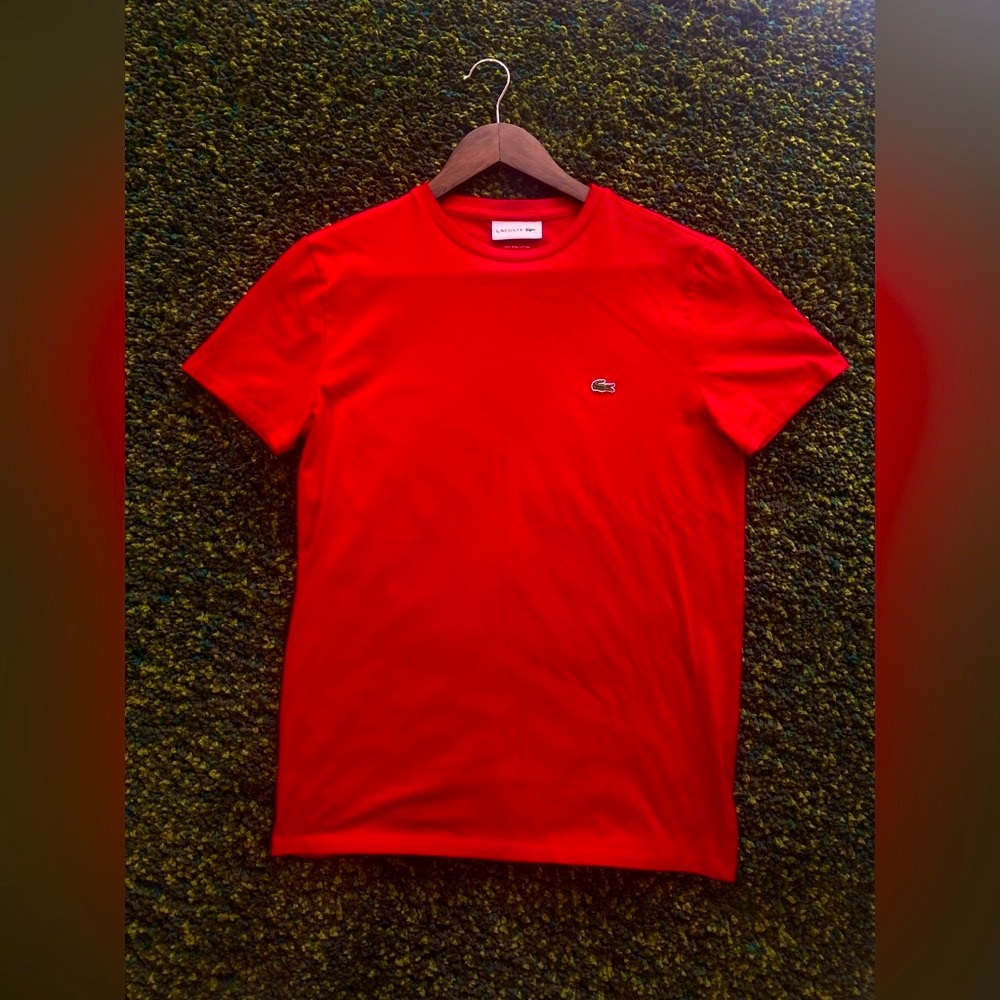 Lacoste Red Short Sleeve Tee, Regular Fit, Size Small. 100% Pima Cotton